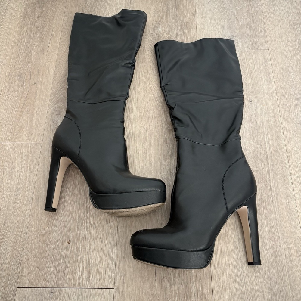 Madden Girl Womens Boots Size 11 Black Faux Leather Platform Side Zip Roxette